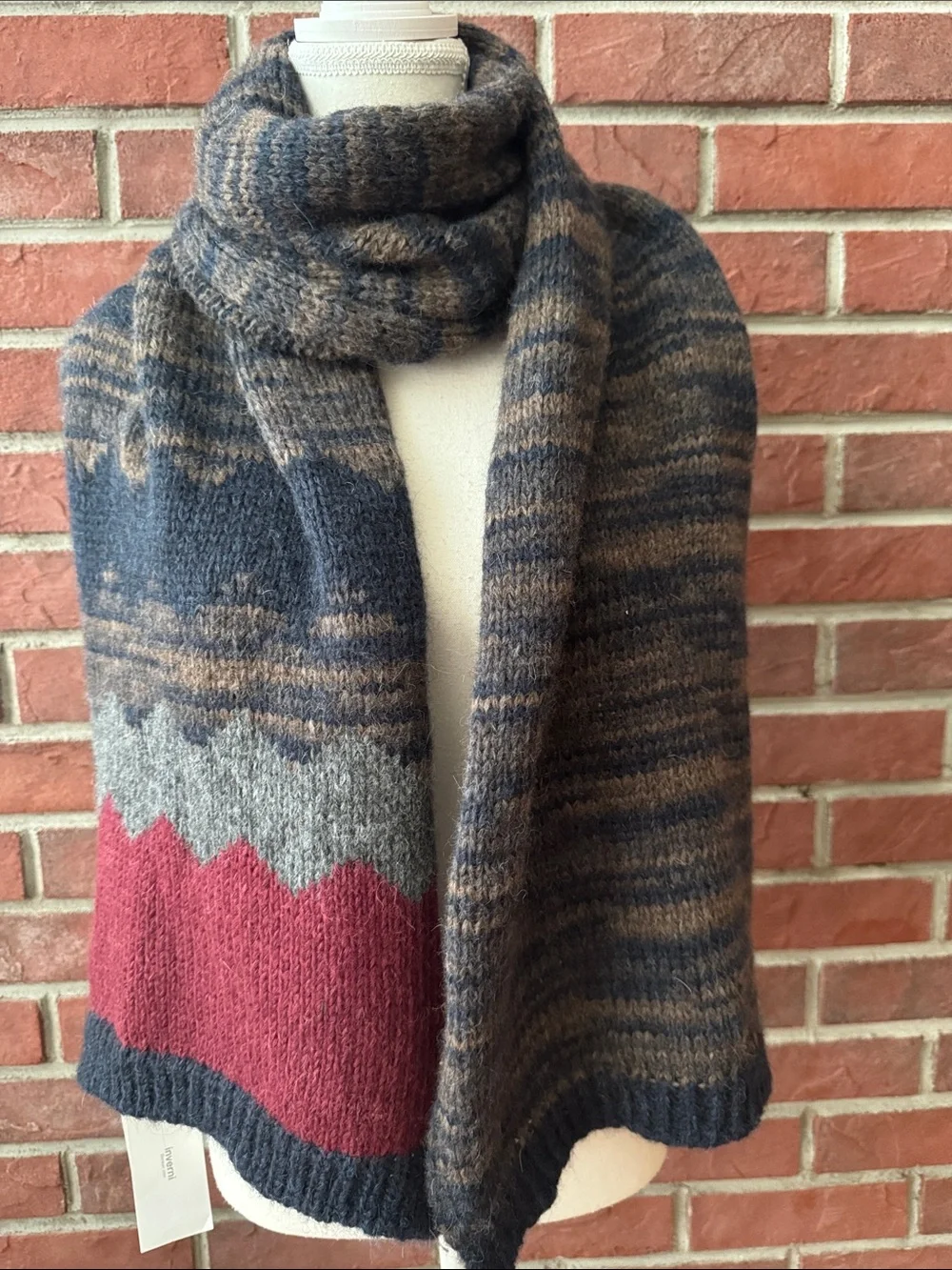 INVERNI Luxurious Baby Alpaca Blend Striped Knit Scarf 14”x68”Made in Italy NWT